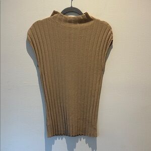 Ann Taylor Beige Ribbed Knit Mock Neck Top Size Small